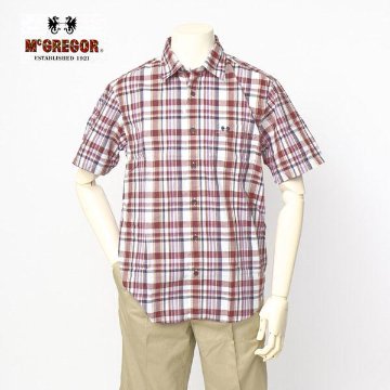 マクレガー　McGREGOR　MM16-9306 マクレガー メンズ　半袖シャツ　マドラスチェック　レギュラーシャツ　 ワンポイントドラゴン刺繍の画像