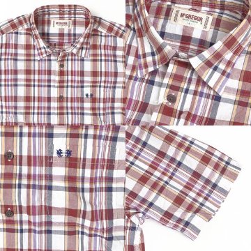 マクレガー　McGREGOR　MM16-9306 マクレガー メンズ　半袖シャツ　マドラスチェック　レギュラーシャツ　 ワンポイントドラゴン刺繍の画像
