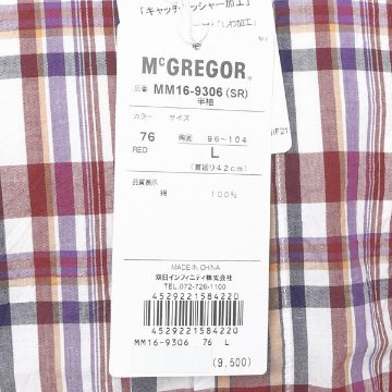 マクレガー　McGREGOR　MM16-9306 マクレガー メンズ　半袖シャツ　マドラスチェック　レギュラーシャツ　 ワンポイントドラゴン刺繍の画像