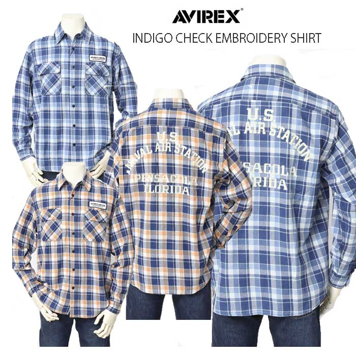 AVIREX アヴィレックス 4120005 メンズ シャツ COTTON CHECK EMBROIDERY SHIRT コットン チェック エンブロイデリー シャツ の画像