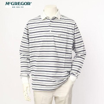 McGREGOR　メンズ　マクレガー 鹿の子　長袖　ボーダー　ポロシャツ 　111614104　抗菌加工　綿100％　画像