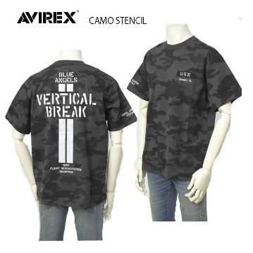 avirex アビレックス　Tシャツ　半袖T　メンズ　783-4134026 CAMO STENCIL T-SHIRT　リフレクター反射板仕様　半袖シャツ　クルーネックTee画像