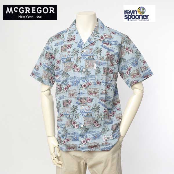 McGREGOR　マクレガー レインスプナー 111163502 メンズ　半袖シャツ コラボ ボタンダウン アロハシャツ ハワイ サッカー素材画像