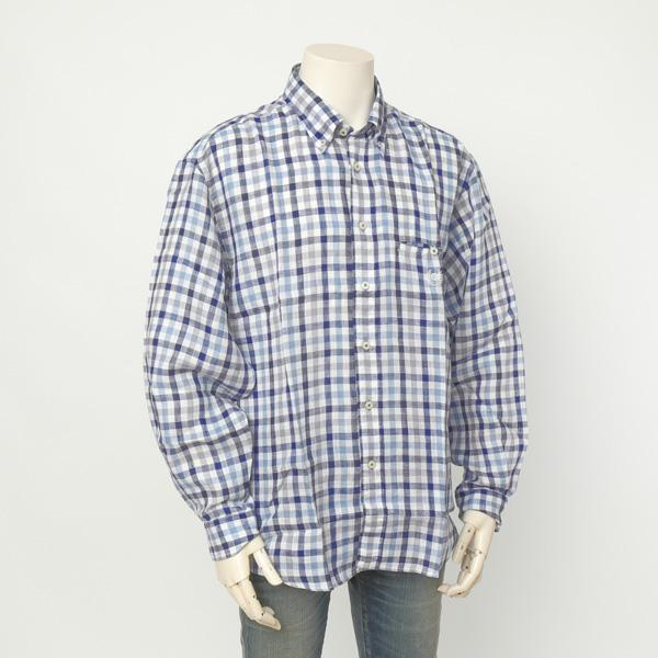 Ralph Lauren Chaps 春夏シーズン向き  リネン麻　ボタンダウンチェックシャツ  27）ブルシアンブルー  1514-3944 麻　100％ サイズ＝2Lの画像