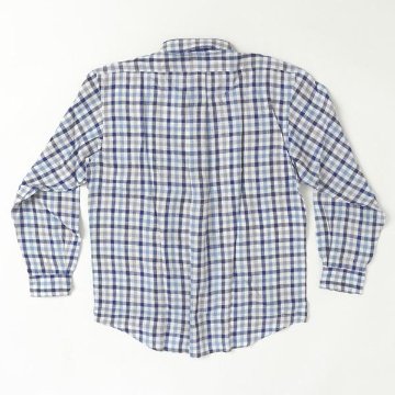 Ralph Lauren Chaps 春夏シーズン向き  リネン麻　ボタンダウンチェックシャツ  27）ブルシアンブルー  1514-3944 麻　100％ サイズ＝2Lの画像