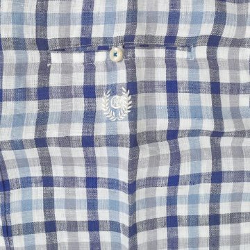 Ralph Lauren Chaps 春夏シーズン向き  リネン麻　ボタンダウンチェックシャツ  27）ブルシアンブルー  1514-3944 麻　100％ サイズ＝2Lの画像