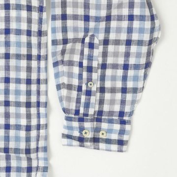 Ralph Lauren Chaps 春夏シーズン向き  リネン麻　ボタンダウンチェックシャツ  27）ブルシアンブルー  1514-3944 麻　100％ サイズ＝2Lの画像