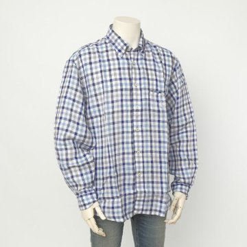 Ralph Lauren Chaps 春夏シーズン向き  リネン麻　ボタンダウンチェックシャツ  27）ブルシアンブルー  1514-3944 麻　100％ サイズ＝2Lの画像