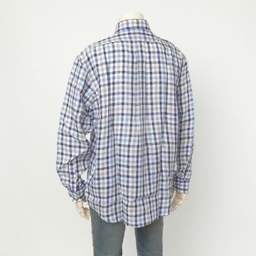 Ralph Lauren Chaps 春夏シーズン向き  リネン麻　ボタンダウンチェックシャツ  27）ブルシアンブルー  1514-3944 麻　100％ サイズ＝2Lの画像