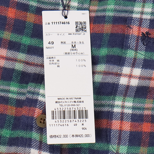 McGREGOR　マクレガー 111174616 メンズ　長袖シャツ　FLANNNEL CHECK SHIRT フランネルチェック ボタンダウンシャツの画像