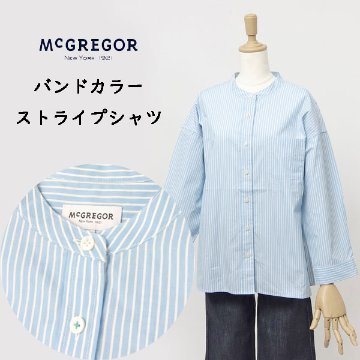 McGREGOR マクレガー レディース 312154201 バンドカラー ストライプ シャツ トップス 8分袖 春服の画像