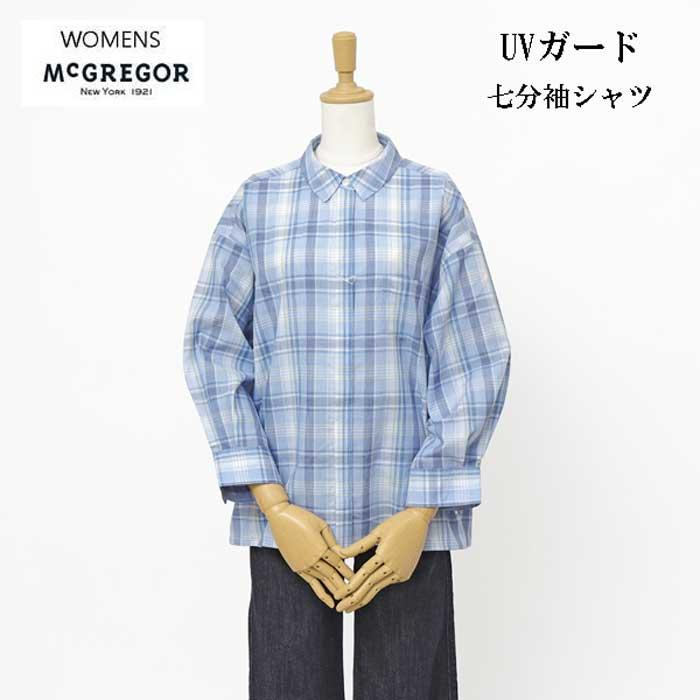 マクレガー　McGREGOR WOMENS   311155103 UVガード 薄手素材の七分袖チェックシャツ ポリエステル65％　綿35％の画像