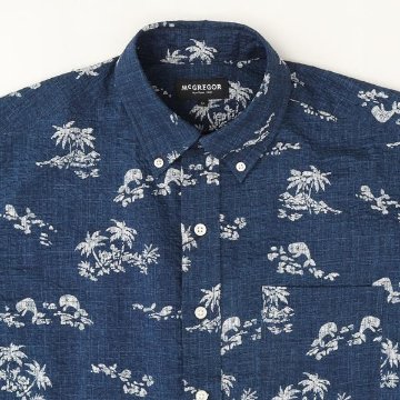 30％OFF McGREGOR　マクレガー 111164701 メンズ　半袖シャツ　ハワイアンアイビー　ボタダウンｓロハ風プリントシャツの画像