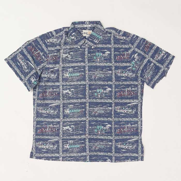reynspooner レインスプーナー　125-6170  CAHU HARVEST　BF 0005）NAVY 前開　ボタンフロント 　前開　半袖　アロハシャツ　ハワイ　の画像