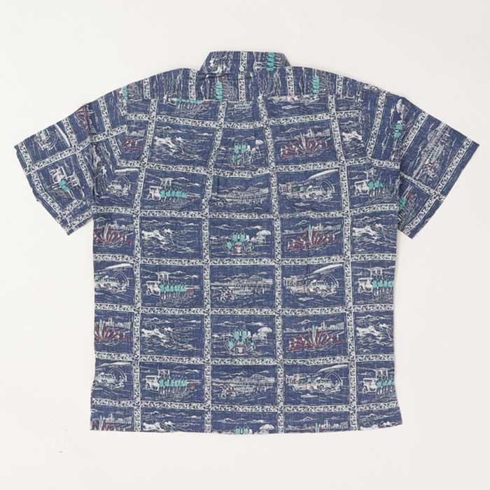 reynspooner レインスプーナー　125-6170  CAHU HARVEST　BF 0005）NAVY 前開　ボタンフロント 　前開　半袖　アロハシャツ　ハワイ　の画像