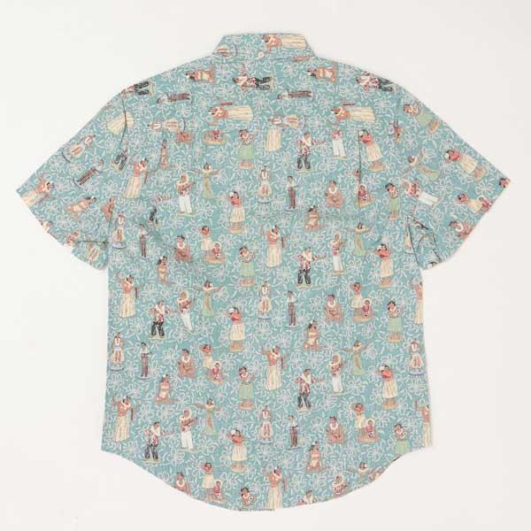 reynspooner レインスプーナー　193-5622 HULA　NODDERS TAILORED F 0482)NILE BLUE フルオープン アロハ シャツ　ハワイ 夏 半袖 トップス の画像