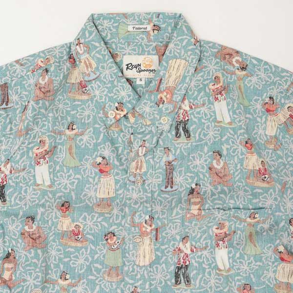 reynspooner レインスプーナー　193-5622 HULA　NODDERS TAILORED F 0482)NILE BLUE フルオープン アロハ シャツ　ハワイ 夏 半袖 トップス の画像