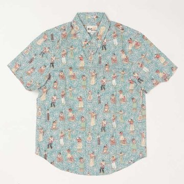 reynspooner レインスプーナー　193-5622 HULA　NODDERS TAILORED F 0482)NILE BLUE フルオープン アロハ シャツ　ハワイ 夏 半袖 トップス の画像