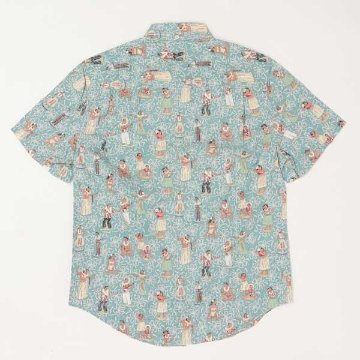 reynspooner レインスプーナー　193-5622 HULA　NODDERS TAILORED F 0482)NILE BLUE フルオープン アロハ シャツ　ハワイ 夏 半袖 トップス の画像