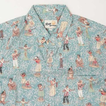 reynspooner レインスプーナー　193-5622 HULA　NODDERS TAILORED F 0482)NILE BLUE フルオープン アロハ シャツ　ハワイ 夏 半袖 トップス の画像