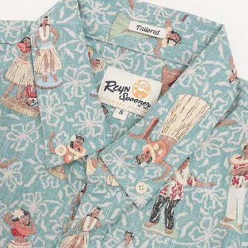 reynspooner レインスプーナー　193-5622 HULA　NODDERS TAILORED F 0482)NILE BLUE フルオープン アロハ シャツ　ハワイ 夏 半袖 トップス の画像