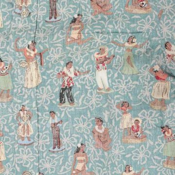 reynspooner レインスプーナー　193-5622 HULA　NODDERS TAILORED F 0482)NILE BLUE フルオープン アロハ シャツ　ハワイ 夏 半袖 トップス の画像