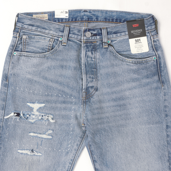LEVI'S リーバイス 00501-3736 501 ストレート ダメージ リペア加工 赤耳 セルビッジ ダメージ加工 L32の画像