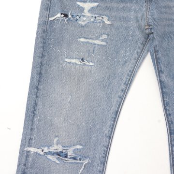 LEVI'S リーバイス 00501-3736 501 ストレート ダメージ リペア加工 赤耳 セルビッジ ダメージ加工 L32の画像