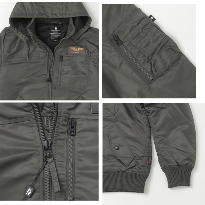 Valley apparel バリーアパレル VA5001 HOODED RIB FLIGHT フーデッドリブジャケット ミりタリー alpha サーモライト 暖かファブリック ブルゾン　ジャケット　の画像