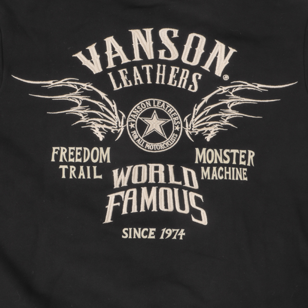 VANSON バンソン 裏起毛 ジップパーカー フーディー コットン100％ 刺繍 バイカー アメカジ ストリートブラックの画像