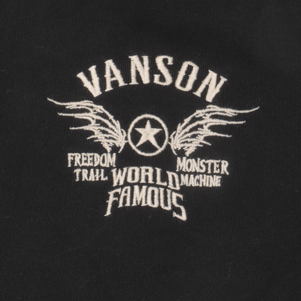 VANSON バンソン 裏起毛 ジップパーカー フーディー コットン100％ 刺繍 バイカー アメカジ ストリートブラックの画像