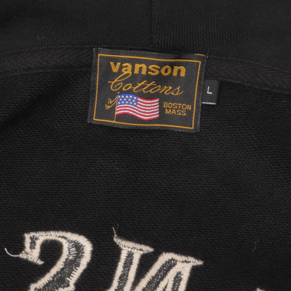 VANSON バンソン 裏起毛 ジップパーカー フーディー コットン100％ 刺繍 バイカー アメカジ ストリートブラックの画像