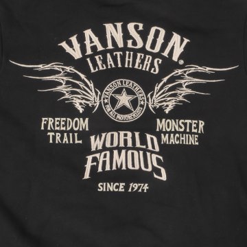 VANSON バンソン 裏起毛 ジップパーカー フーディー コットン100％ 刺繍 バイカー アメカジ ストリートブラックの画像