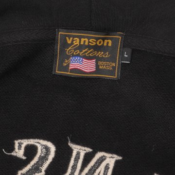 VANSON バンソン 裏起毛 ジップパーカー フーディー コットン100％ 刺繍 バイカー アメカジ ストリートブラックの画像