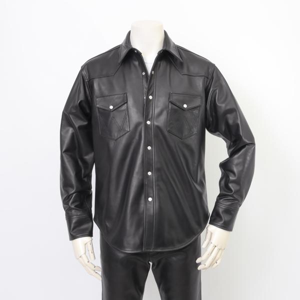 ラングラー Ｗrangler 27MW Leather Western Shirt  WM0027-775）Black　 表地　羊革 LEATHERの画像