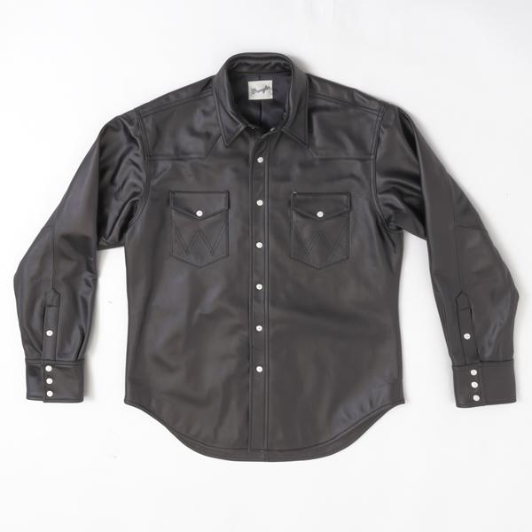 ラングラー Ｗrangler 27MW Leather Western Shirt  WM0027-775）Black　 表地　羊革 LEATHERの画像
