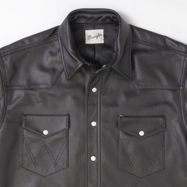 ラングラー Ｗrangler 27MW Leather Western Shirt  WM0027-775）Black　 表地　羊革 LEATHERの画像