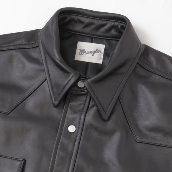 ラングラー Ｗrangler 27MW Leather Western Shirt  WM0027-775）Black　 表地　羊革 LEATHERの画像