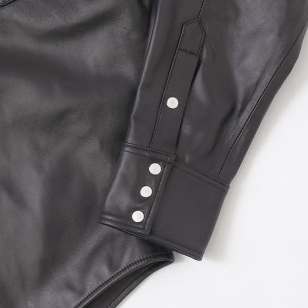 ラングラー Ｗrangler 27MW Leather Western Shirt  WM0027-775）Black　 表地　羊革 LEATHERの画像