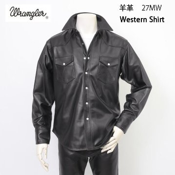 ラングラー Ｗrangler 27MW Leather Western Shirt  WM0027-775）Black　 表地　羊革 LEATHERの画像