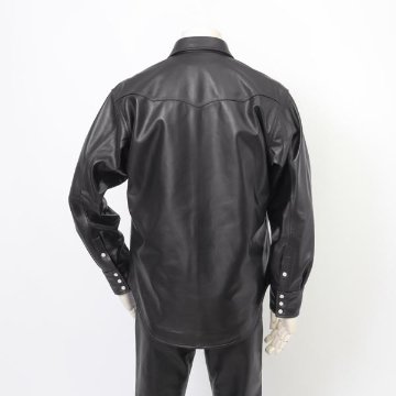 ラングラー Ｗrangler 27MW Leather Western Shirt  WM0027-775）Black　 表地　羊革 LEATHERの画像