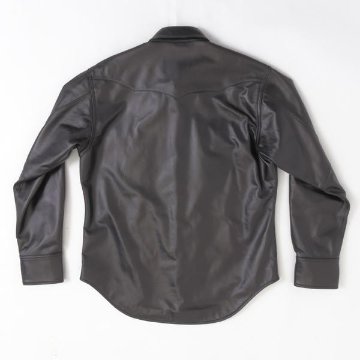 ラングラー Ｗrangler 27MW Leather Western Shirt  WM0027-775）Black　 表地　羊革 LEATHERの画像