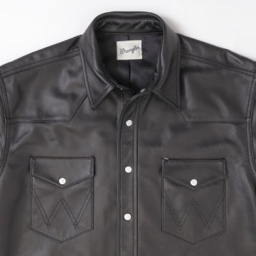 ラングラー Ｗrangler 27MW Leather Western Shirt  WM0027-775）Black　 表地　羊革 LEATHERの画像