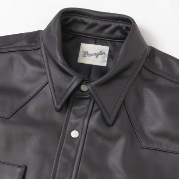 ラングラー Ｗrangler 27MW Leather Western Shirt  WM0027-775）Black　 表地　羊革 LEATHERの画像