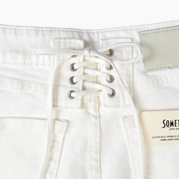 Something サムシング SEA580 LISA レースアップ ワイド デニム パンツ レディース18)ホワイト 白 アイボリー ホワイトパンツの画像