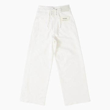 Something サムシング SEA580 LISA レースアップ ワイド デニム パンツ レディース18)ホワイト 白 アイボリー ホワイトパンツの画像
