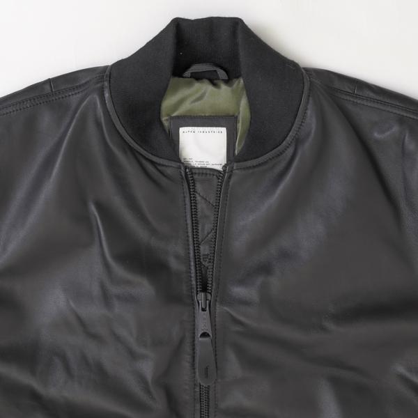 アルファ　Alpha Industries LEATHER　MA-1 797-5950001 Black MA-1　レザージャケット ブルゾン　羊革　ミりタリージャケット　MA1　の画像