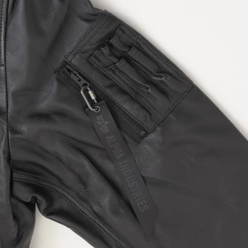アルファ　Alpha Industries LEATHER　MA-1 797-5950001 Black MA-1　レザージャケット ブルゾン　羊革　ミりタリージャケット　MA1　の画像