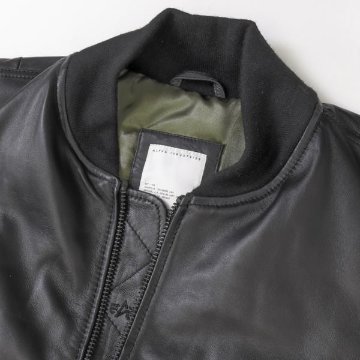 アルファ　Alpha Industries LEATHER　MA-1 797-5950001 Black MA-1　レザージャケット ブルゾン　羊革　ミりタリージャケット　MA1　の画像