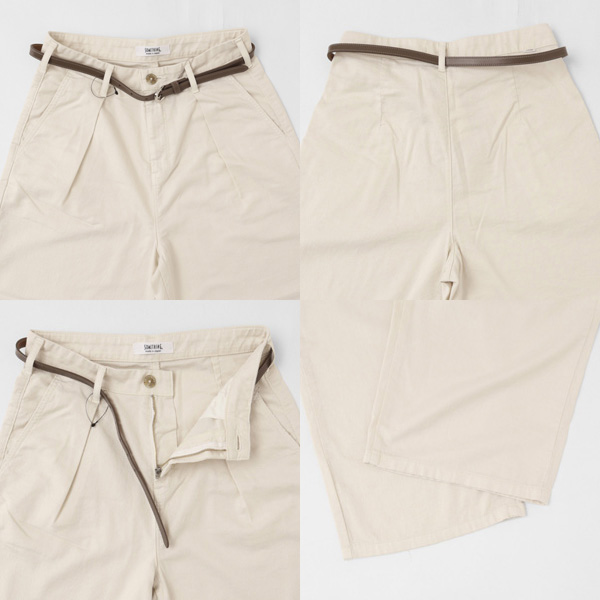 something サムシング SN765S ベルト付 タック ワイド レディース パンツ wide tuck きれいめ 股下短め 足元スッキリの画像